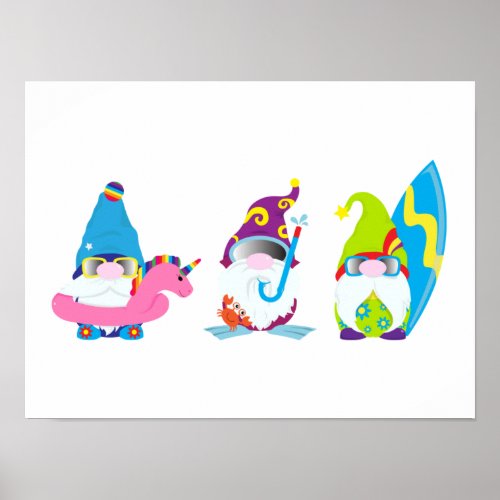 Adorable Summer Gnomes Funny Beach Poster