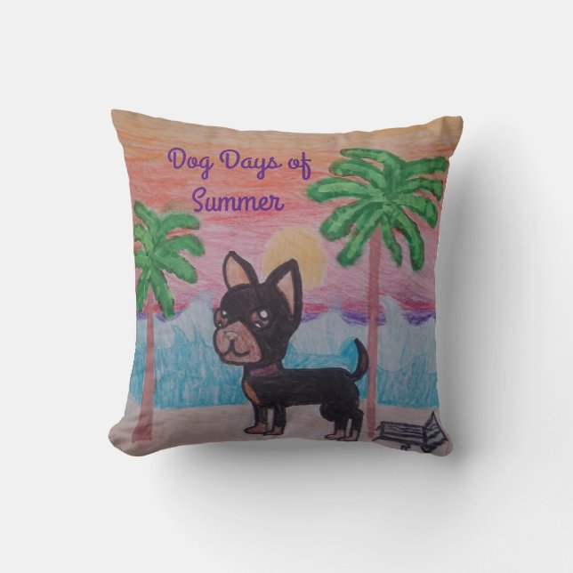 adorable, summer themed, dog print throw pillow (Front)