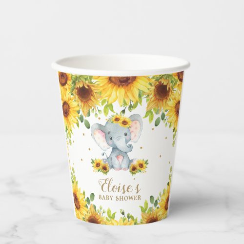 Adorable Sunflower Elephant Baby Shower Birthday Paper Cups