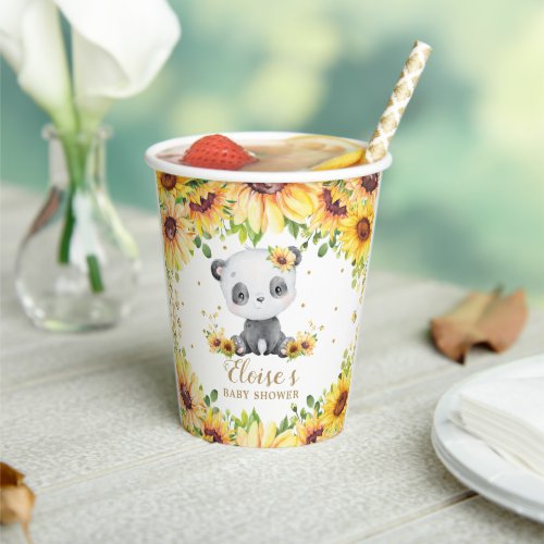 Adorable Sunflower Panda Bear Baby Shower Birthday Paper Cups