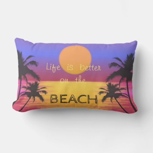 Adorable Sunset Beach Palms Lumbar Pillow