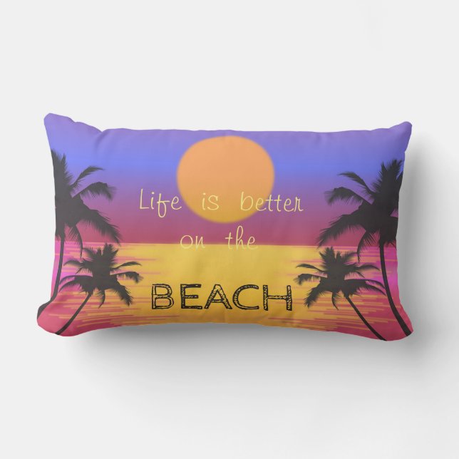 Adorable Sunset ,Beach ,Palms Lumbar Pillow (Front)