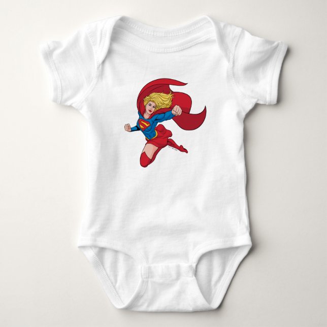 Adorable Supergirl Stance Baby Bodysuit (Front)