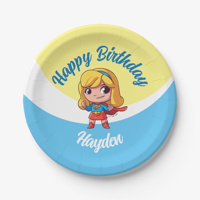 Adorable Supergirl Stance Paper Plates (Front)