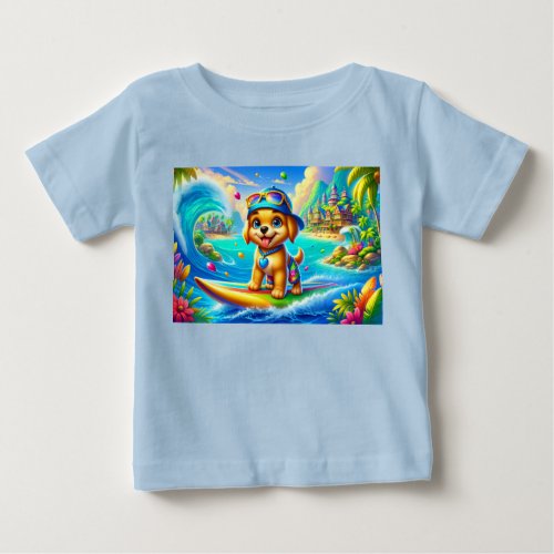 Adorable Surfer Golden Puppy Baby T_Shirt