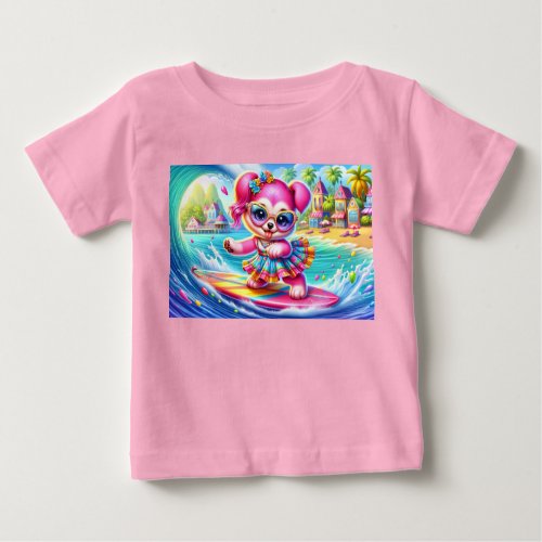 Adorable Surfer Pink Puppy Baby T_Shirt