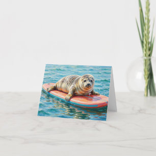 Adorable Surfing Seal Any Occasion Greeting Card