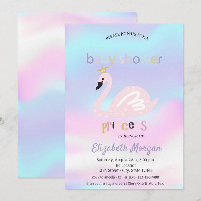 Adorable Swan Holographic Baby Shower Invitation (Front/Back)