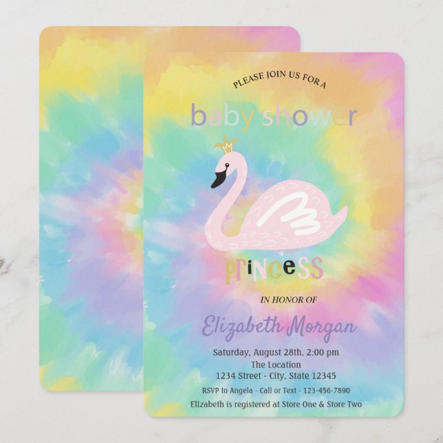 Adorable Swan Tie Dye Baby Shower  Invitation (Front/Back)