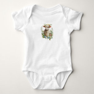 Adorable Sweet Baby Lamb with Flowers Bodysuit