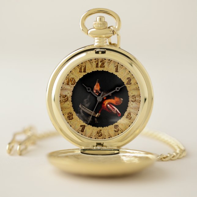 Adorable sweet black Doberman dog pocket watch 2 (Inside)