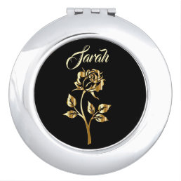 Adorable Sweet Cool Trendy Gold Black Roses   Compact Mirror