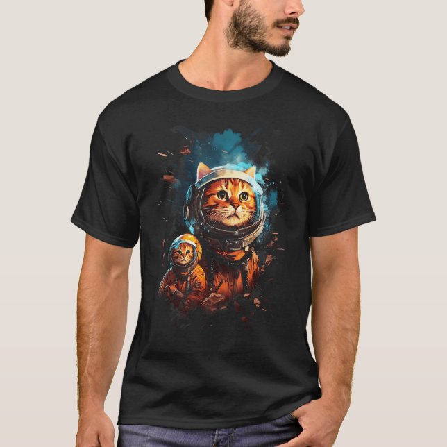 Adorable Sweet Cute Twin Cat Astronaut Graphic Tee (Front)