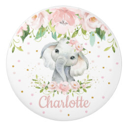 Adorable Sweet Elephant Blush Pink Floral Decor Ceramic Knob