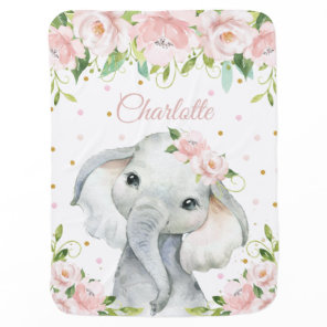 Adorable Sweet Elephant Soft Pink Blush Floral Baby Blanket