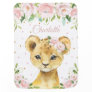 Adorable Sweet Lion Soft Pink Blush Floral Baby Blanket