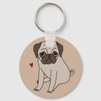 Adorable sweet little pugs keychain