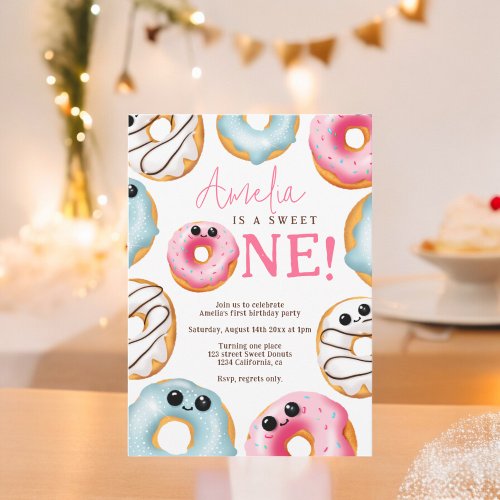 Adorable Sweet One cute donuts 1st birthday  Invitation