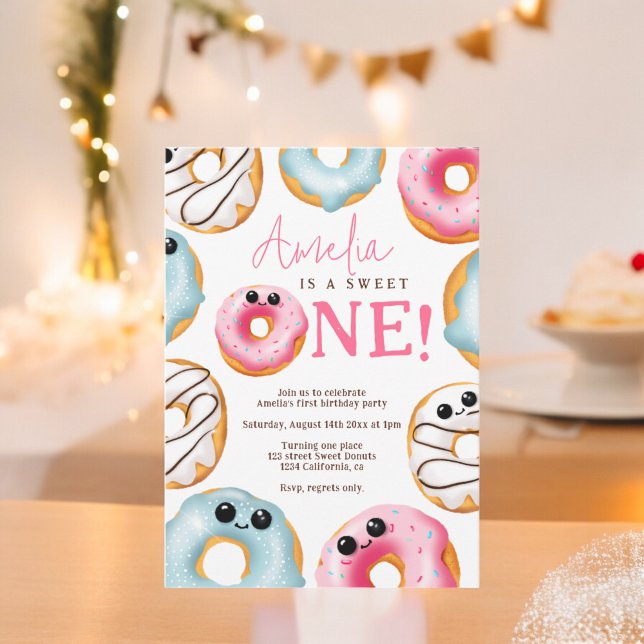 Adorable Sweet One cute donuts 1st birthday  Invitation (Adorable Sweet One cute donuts 1st birthday Invitation)