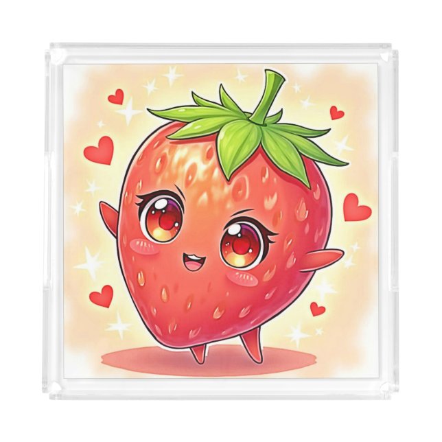 Adorable Sweet Strawberry Bliss Acrylic Tray (Front)