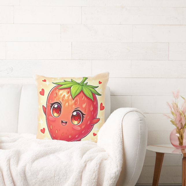 Adorable Sweet Strawberry Bliss Throw Pillow (Couch)
