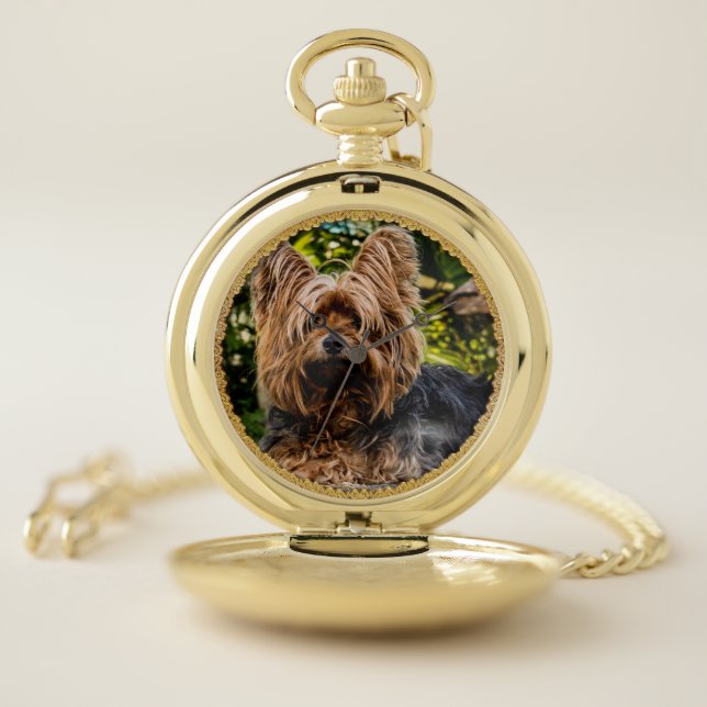 Adorable sweet yorkshire terrier dog pocket watch (Inside)