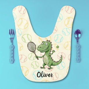 Adorable T-Rex Tennis Player Personalized Baby Bib