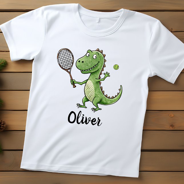 Adorable T-Rex Tennis Player Personalized Baby T-Shirt (Creator Uploaded)