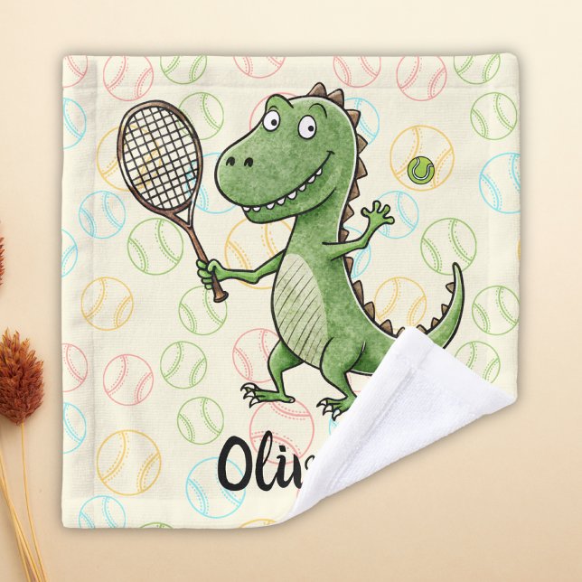 Adorable T-Rex Tennis Player Personalized Wash Cloth (Creator Uploaded)