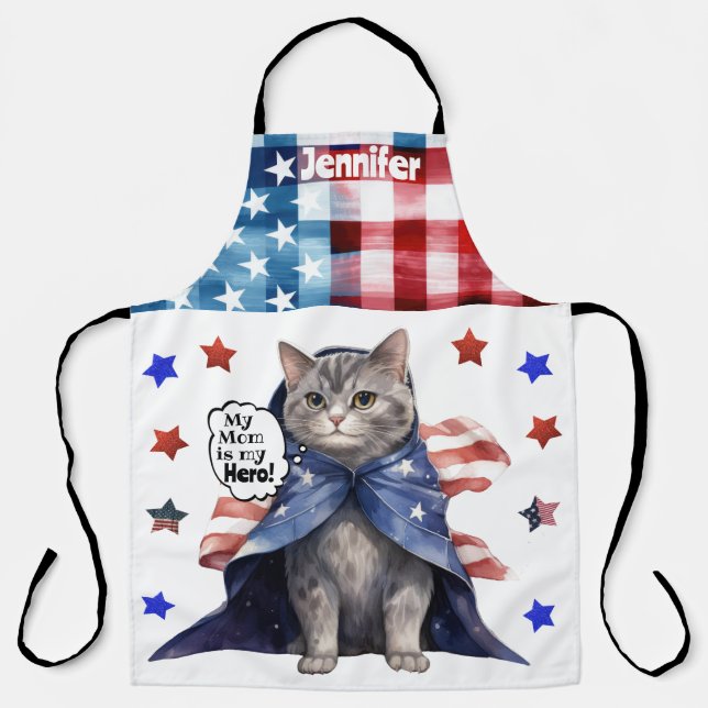 Adorable Tabby Cat Super Mom All-Over Print Apron (Front)
