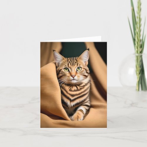 Adorable Tabby Cat with Green Eyes on a Blanket Thank You Card