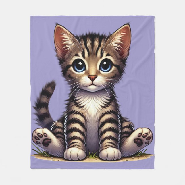 Adorable Tabby Kitten With Blue Eyes Fleece Blanket (Front)