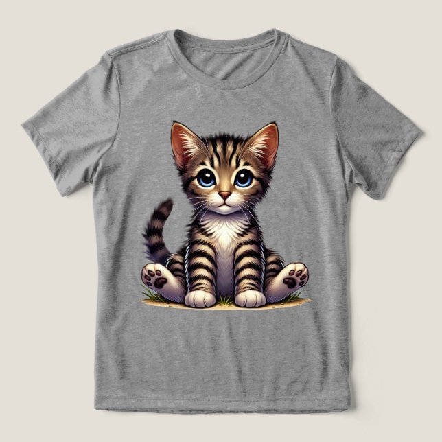 Adorable Tabby Kitten With Blue Eyes  Tri-Blend Shirt (Design Front)
