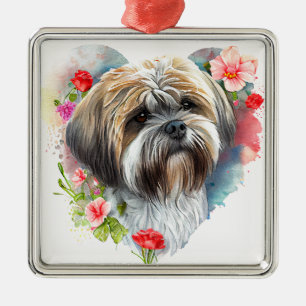 ADORABLE TAN LHASA APSO PUPPY DOG METAL ORNAMENT