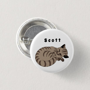 Adorable Tan Tabby Kitten Sleep Name Tag Button