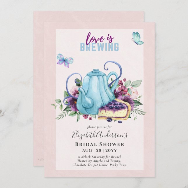Adorable Tea Pot Bridal Shower Lunch Invitation (Front/Back)