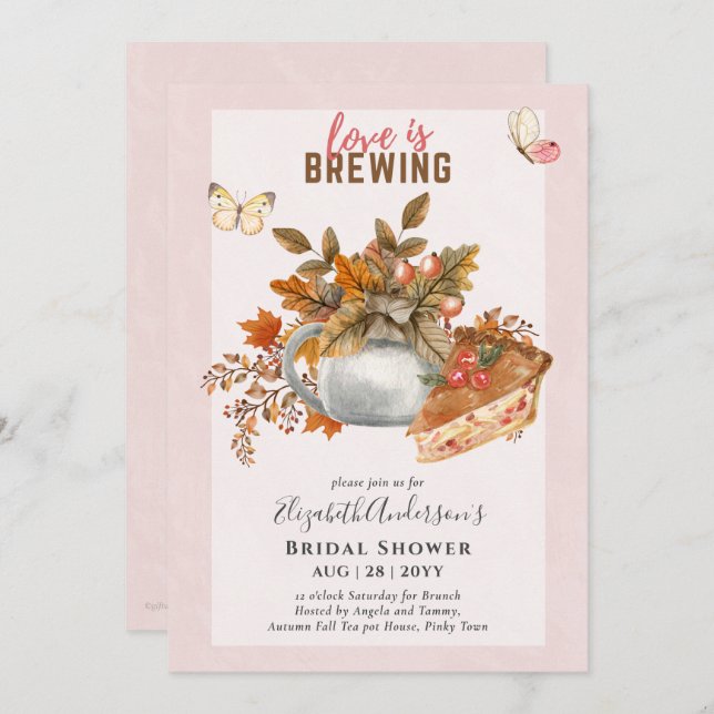 Adorable Tea Pot Bridal Shower Lunch Invitation (Front/Back)