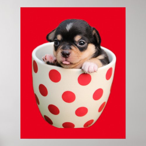 Adorable Teacup Puppy Custom Background Color Poster