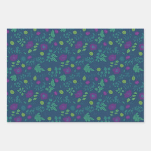 Adorable Teal Green Blackberry Floral Pattern Wrapping Paper Sheets