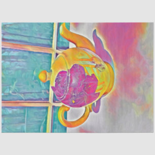 Adorable Teapot Tea Party Psychedelic Colors Tissue Paper