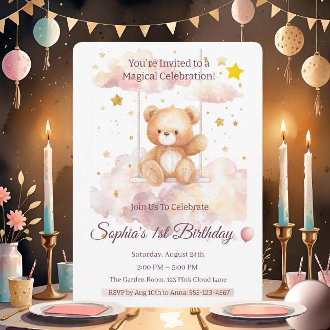 Adorable Teddy Bear 1st Birthday – Custom  Invitation (Creator Uploaded)