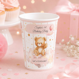 Adorable Teddy Bear 1st Birthday – Custom Name Paper Cups