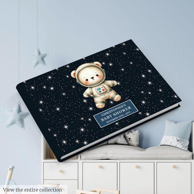 Adorable Teddy Bear Astronaut Boy Baby Shower Guest Book (Adorable Teddy Bear Astronaut Boy Baby Shower Guest)