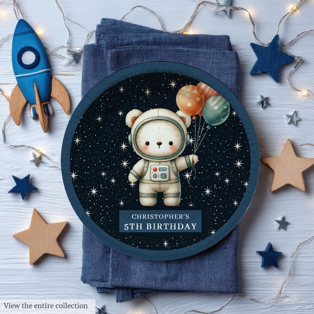 Adorable Teddy Bear Astronaut Paper Plates Custom (Adorable Teddy Bear Astronaut Paper Plates Personalized)