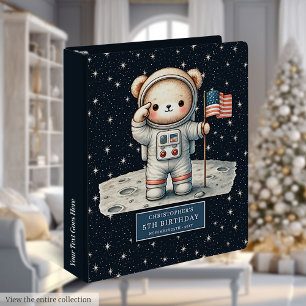 Adorable Teddy Bear Astronaut Personalized Album 3 Ring Binder