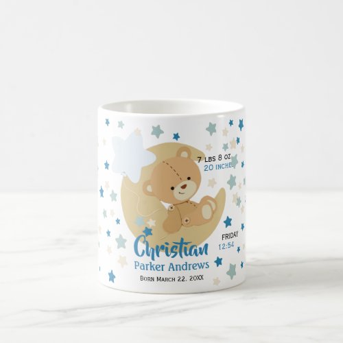 Adorable Teddy Bear Baby Boy Birth Stats Coffee Mug