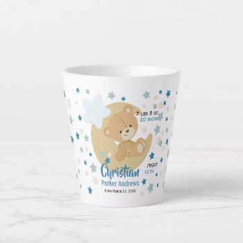 Adorable Teddy Bear Baby Boy Birth Stats Latte Mug by LifeInColorStudio at Zazzle