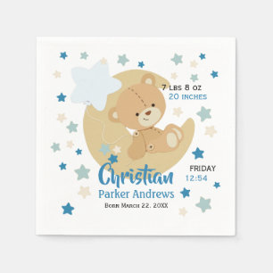 Adorable Teddy Bear Baby Boy Birth Stats Napkins