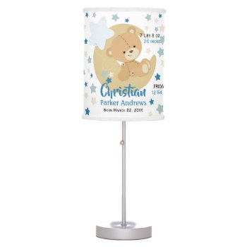 Adorable Teddy Bear Baby Boy Birth Stats Table Lamp by LifeInColorStudio at Zazzle
