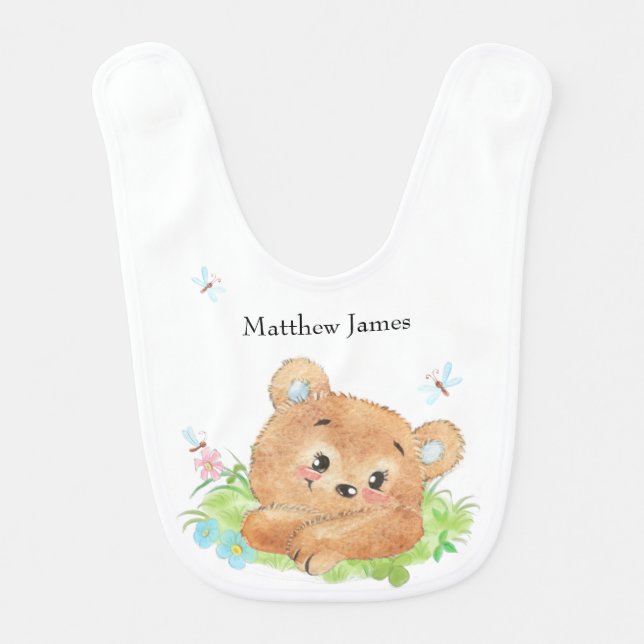Adorable Teddy Bear Baby Boy Shower Gift Bib (Front)